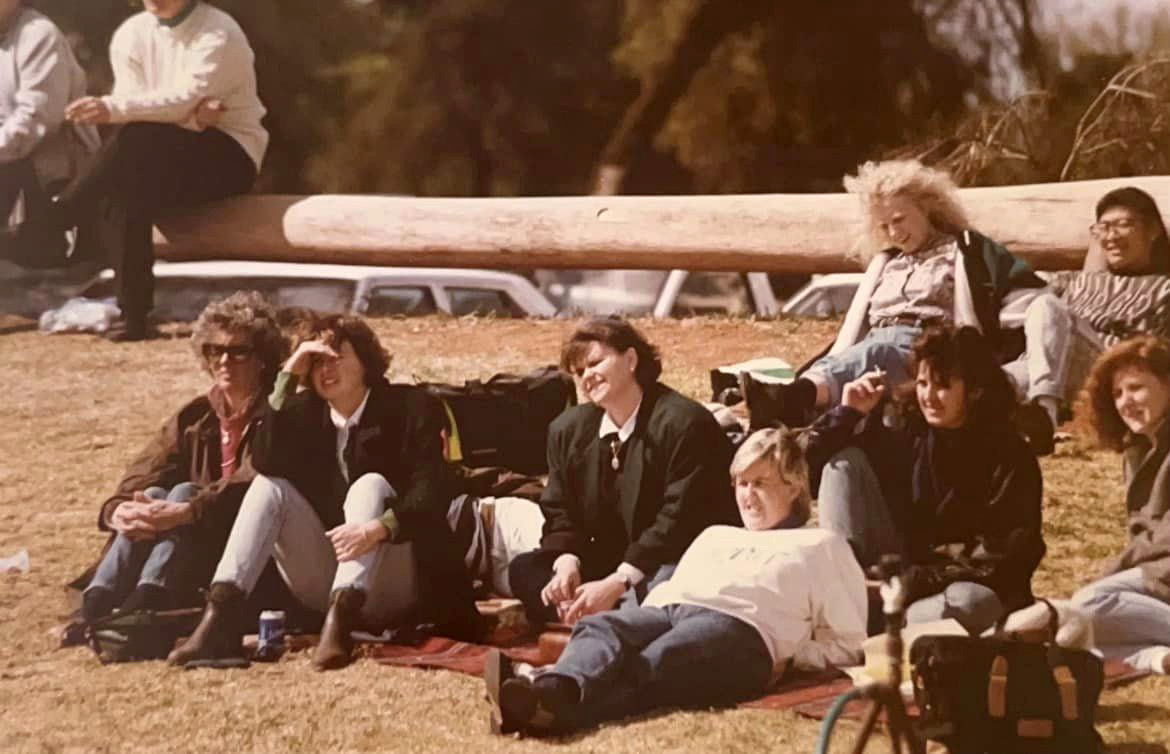 The late Sara Roche (fourth from left) watching on at one of the many Gulargambone Rugby Union games that she attended during her over 30-year support of the club. Photo source: Facebook.