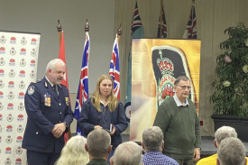 Peter Temple, National Emergency Medal, medal received by Sarah Temple on behalf of her father.