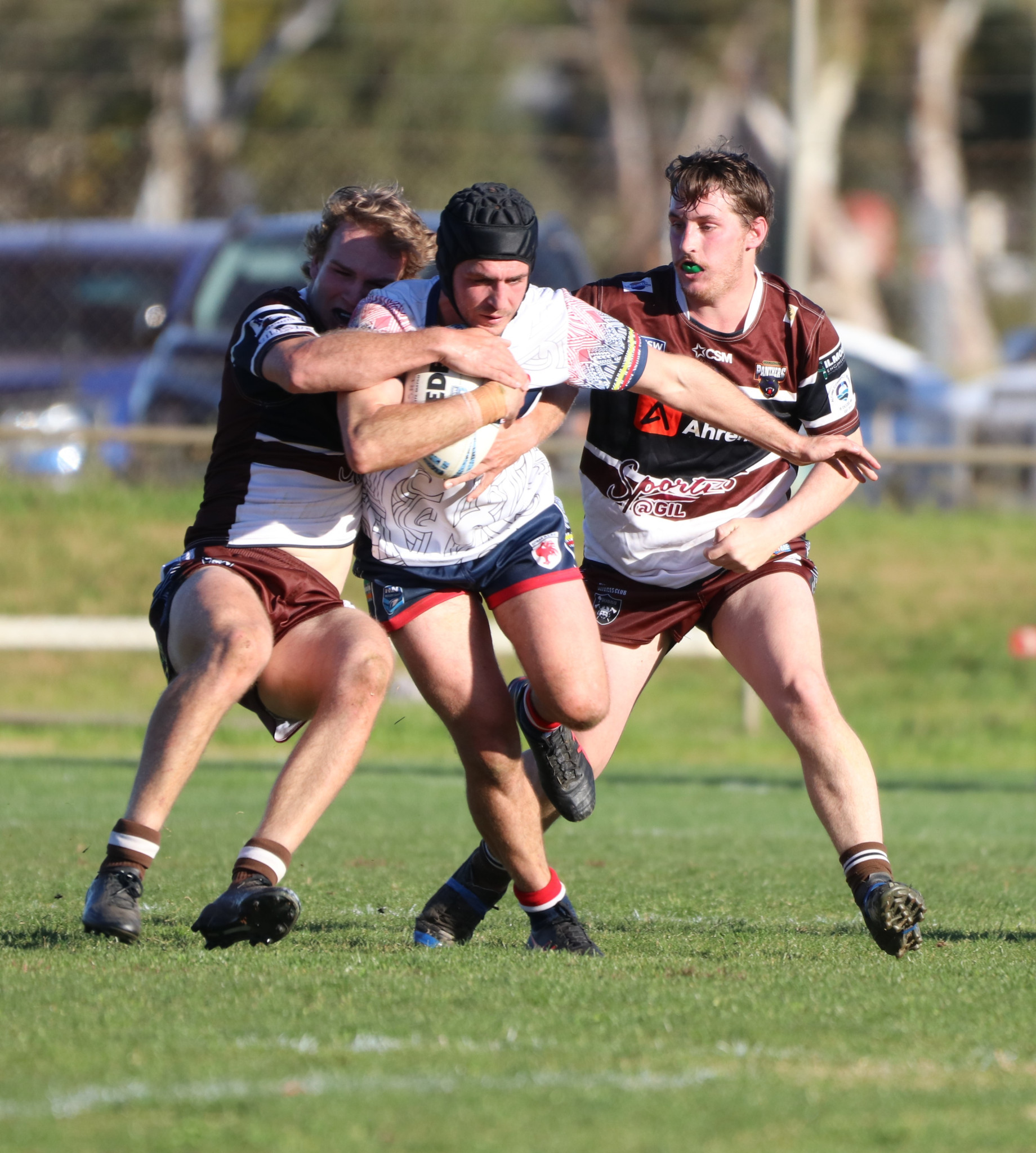 The Panthers tackle Cobar’s Thomas Plater. Cobar ran out 44-11 winners in first grade.