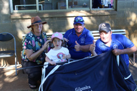 Laura and Bridie Jordan with president Tate and Damien Jordan after drawing the raffle for charity Wings4Kidz, which assists Bridie and her family by flying them to Sydney regularly for medical appointments.