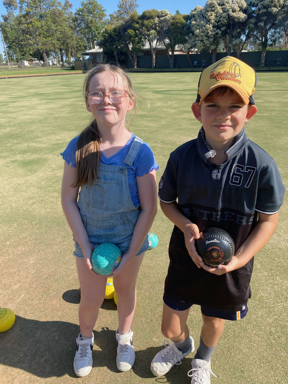 Two budding young bowlers Harmony Raines and James Riley.